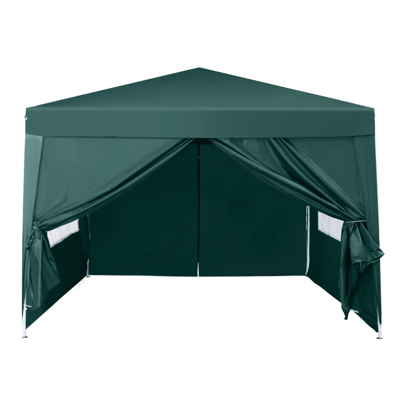 Outsunny Carpa Gazebo con Paredes Desmontables Ventanas Visibles Puerta con Cremallera Incluye Bolsa de Transporte Cuerdas y Piquetas 3x3 m Verde