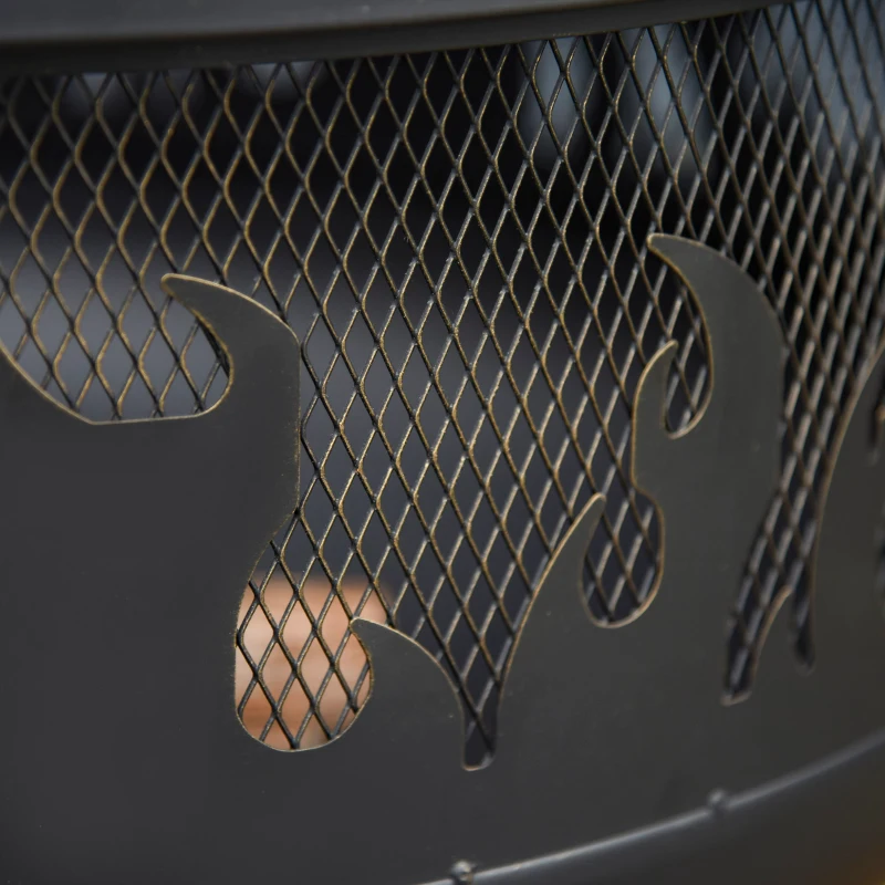 Outsunny Outdoor 2-In-1 Round Fire Pit with Lid, Grill, Poker, Handles, Metal Firepit Bowl for Backyard, Camping, BBQ, Bonfire, Wood Burning Stove, 61.5 x 61.5 x 52cm, Black