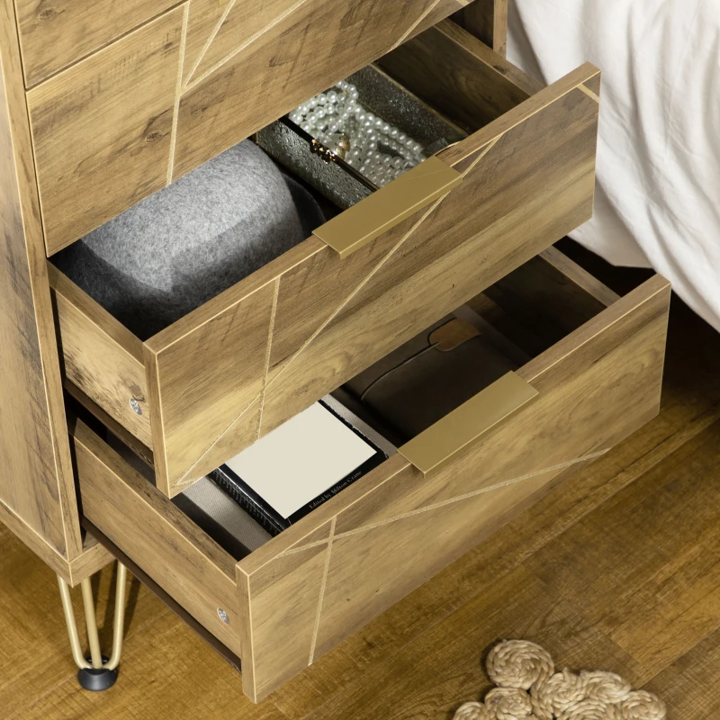 HOMCOM Mobile Cassettiera a 4 Cassetti in Legno Truciolare e Gambe in Acciaio, 48x39x87cm, Legno e Oro