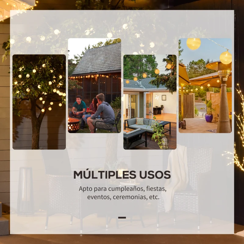 Outsunny Guirnaldas de Luces 4-Paquete para Exterior con 80 Bolas LED Algodón Luces de Hadas Blanco Cálido IP44 para Decoración de Fiestas Bodas Patio Jardín Adornos de Navidad para Árbol