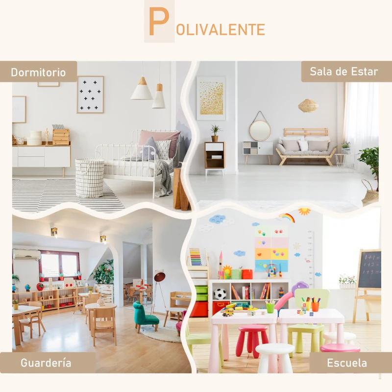 HOMCOM Mesa y Sillas Infantil de Madera Muebles Infantiles para Sala de Juego y Dormitorio de Niños Natural y Blanco