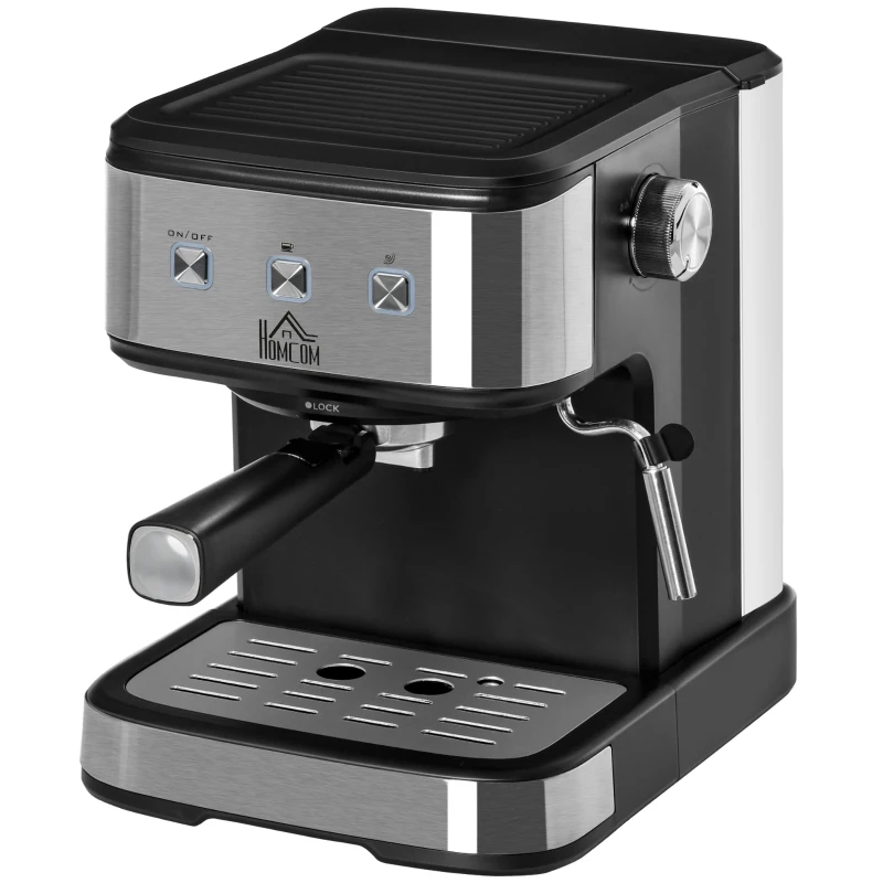 HOMCOM Macchina per Caffè Espresso e Cappuccino, 850W e 15 Bar, Serbatoio Rimovibile, 35.5x21x29cm