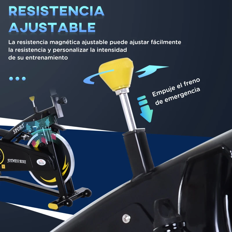 HOMCOM Bicicleta Estática de Fitness con Pantalla LCD Volante de Inercia de 10 kg 47x120x104.5-117cm Amarillo y Negro