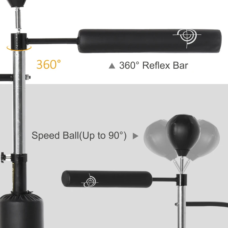HOMCOM 3-in-1 Freestanding Boxing Punching Bag with Speed Balls, 360° Relax Bar, Boxing Bag, 160-230 cm Adjustable Height