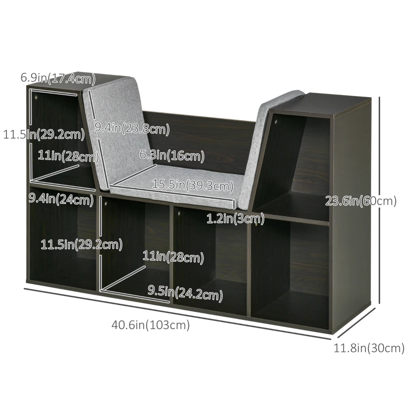 HOMCOM Kids Bookcase Shelf Storage Cabinet Unit, Living Room Sideboard w/ Six Compartments - Brown