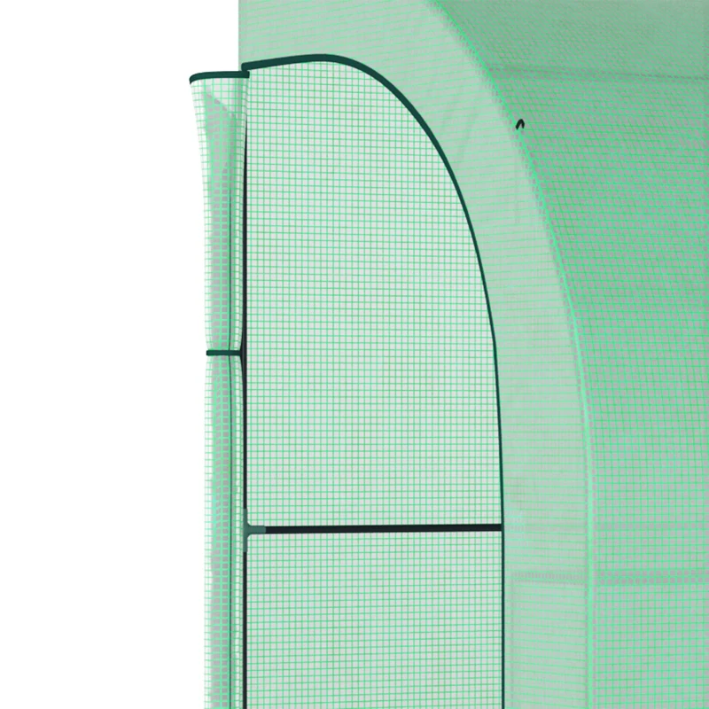 Outsunny Walk-In Lean to Wall Greenhouse with Windows and Doors 2 Tiers 6 Wired Shelves 300L x 150W x 213Hcm Green