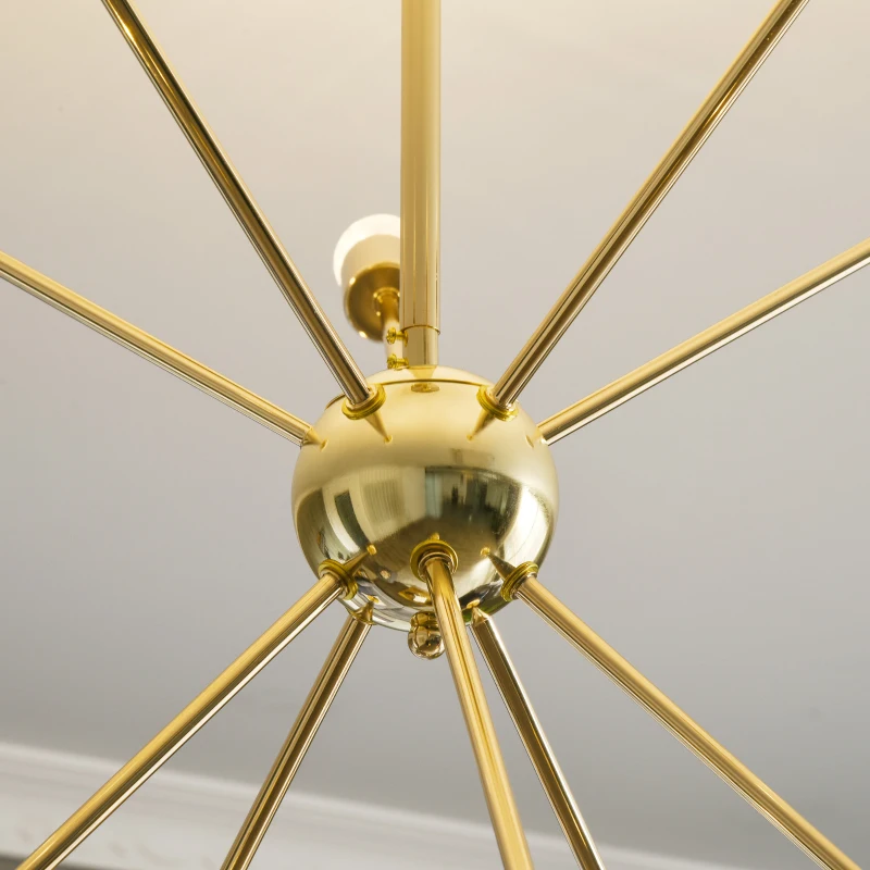 HOMCOM Lustra suspendata din metal auriu in stil Sputnik, Candelabru cu 10 lumini pentru bucatarie, sufragerie si dormitor, 65x65x78,5 cm