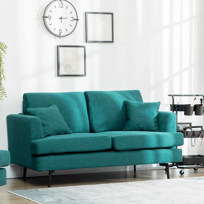 HOMCOM Canaoea cu 2 Locuri Moderna cu invelis din tesatura si captuseala deasa, 160x87x87cm, Verde