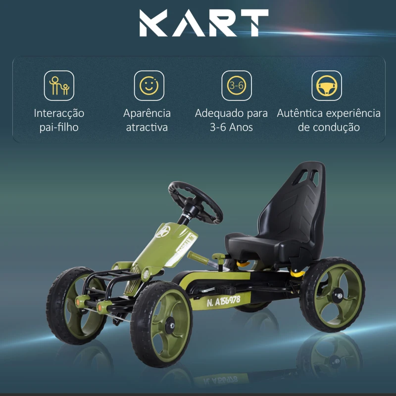 HOMCOM Go-Kart a pedais para crianças acima de 3 anos com freio  embreagem assento ajustável máx. 35 kg 105x54x61cm Verde