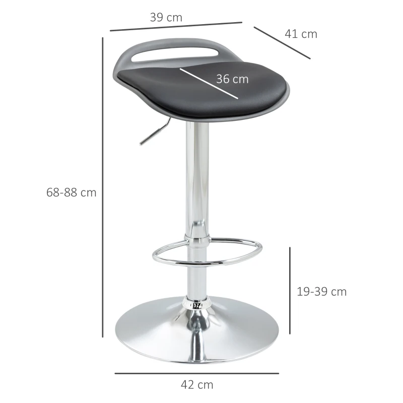 HOMCOM Set de 2 Scaune de Bar cu Înălțime Reglabilă și Suport pentru Picioare, 39x41x68-88 cm, Negru