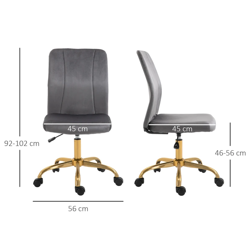 Vinsetto Office Chair with Velvet Cover, Height Adjustable Desk Chair, Ergonomic Computer Chair with 360° Swivel Wheels