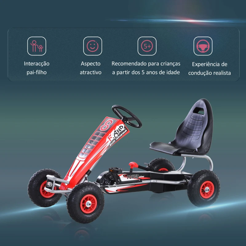HOMCOM Carro de pedais com embreagem e freio ajustáveis para crianças acima de 3 anos  carga 50 kg  121x65x76cm