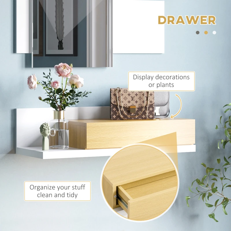 HOMCOM Set mobilier pentru hol cu oglinda si sertar, mobilier modern din lemn cu oglinda 40x70cm, fixare pe perete(m-6)