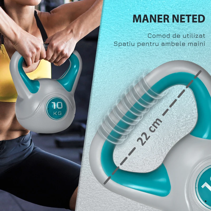 SportNow Kettlebell 10kg – PU cu Nisip, Baza Stabila & Maner Ergonomic