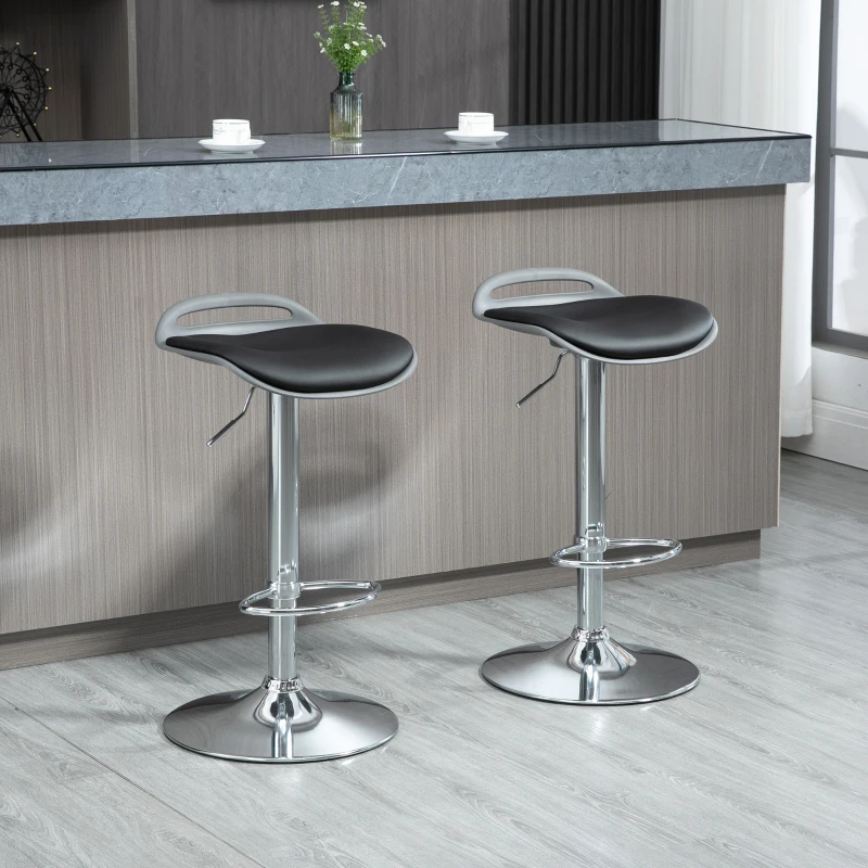 HOMCOM Set de 2 Scaune de Bar cu Înălțime Reglabilă și Suport pentru Picioare, 39x41x68-88 cm, Negru