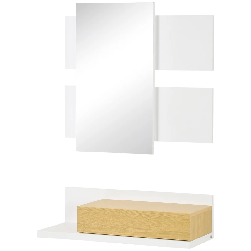 HOMCOM Set mobilier pentru hol cu oglinda si sertar, mobilier modern din lemn cu oglinda 40x70cm, fixare pe perete(m-11)
