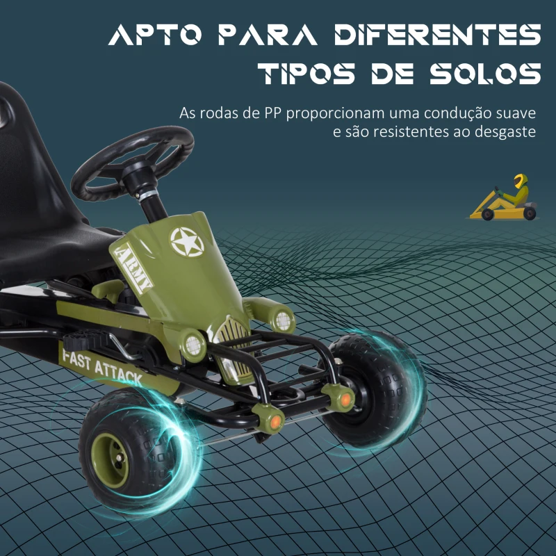 HOMCOM Kart a Pedais com Assento Ajustável Embreagem Travão de Mão para Crianças de 3-6 Anos 99x65x56 cm Verde e Preto