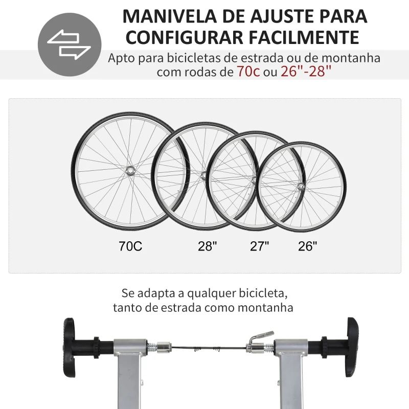 HOMCOM Rolo Bicicleta para treinamento de ciclismo Ajustável Treinador de Ciclismo  Cor Prateada  Estrutura de Aço - 54,5x42,2x39,1 cm