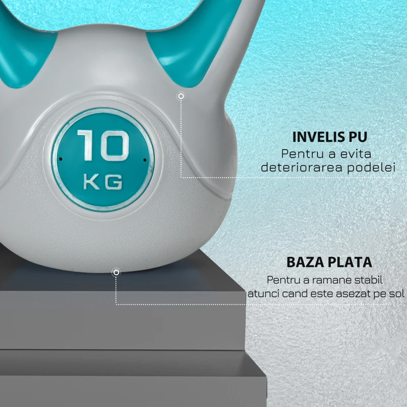 SportNow Kettlebell 10kg – PU cu Nisip, Baza Stabila & Maner Ergonomic
