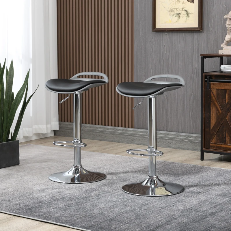 HOMCOM Set de 2 Scaune de Bar cu Înălțime Reglabilă și Suport pentru Picioare, 39x41x68-88 cm, Negru