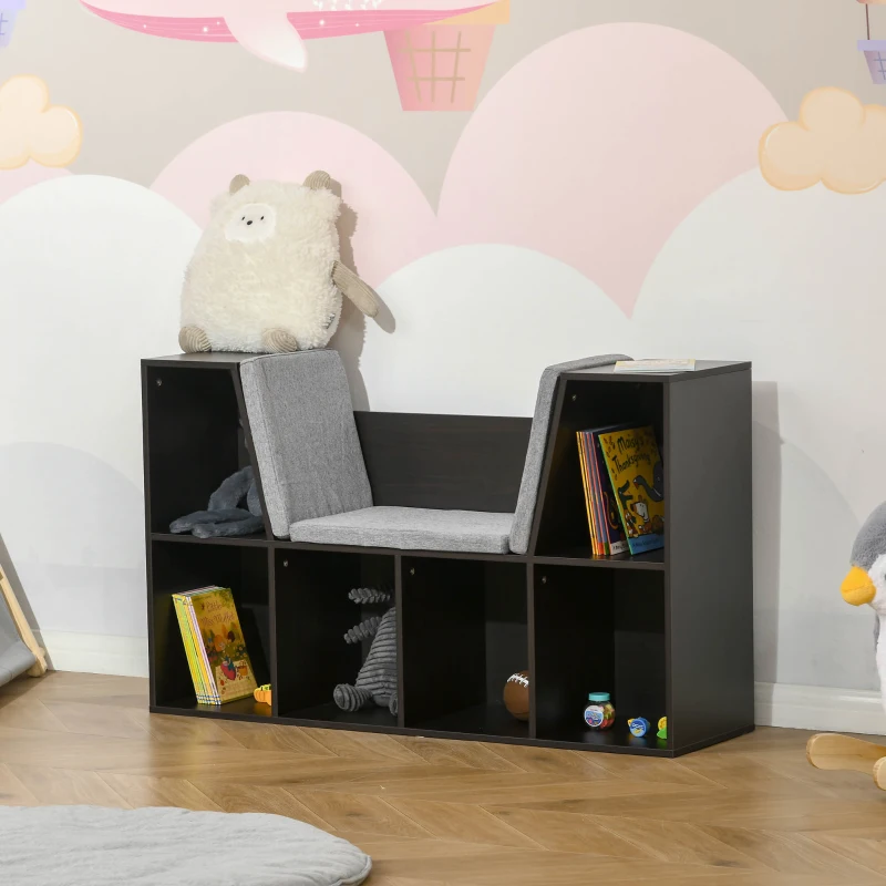 HOMCOM Kids Bookcase Shelf Storage Cabinet Unit, Living Room Sideboard w/ Six Compartments - Brown