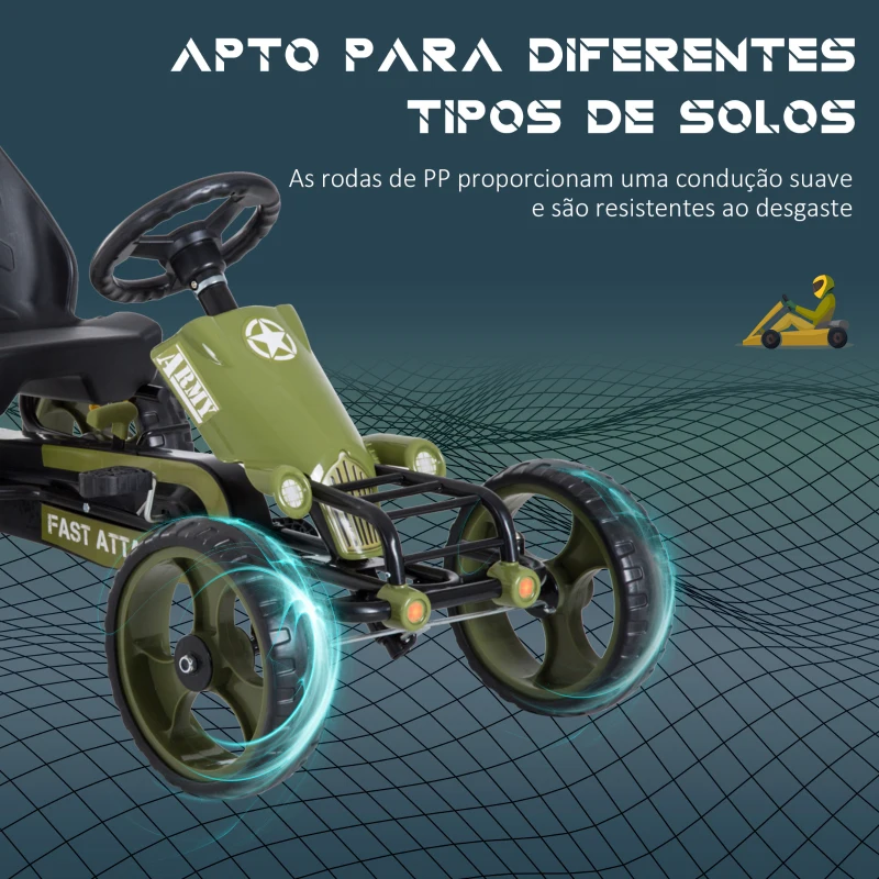 HOMCOM Go-Kart a pedais para crianças acima de 3 anos com freio  embreagem assento ajustável máx. 35 kg 105x54x61cm Verde