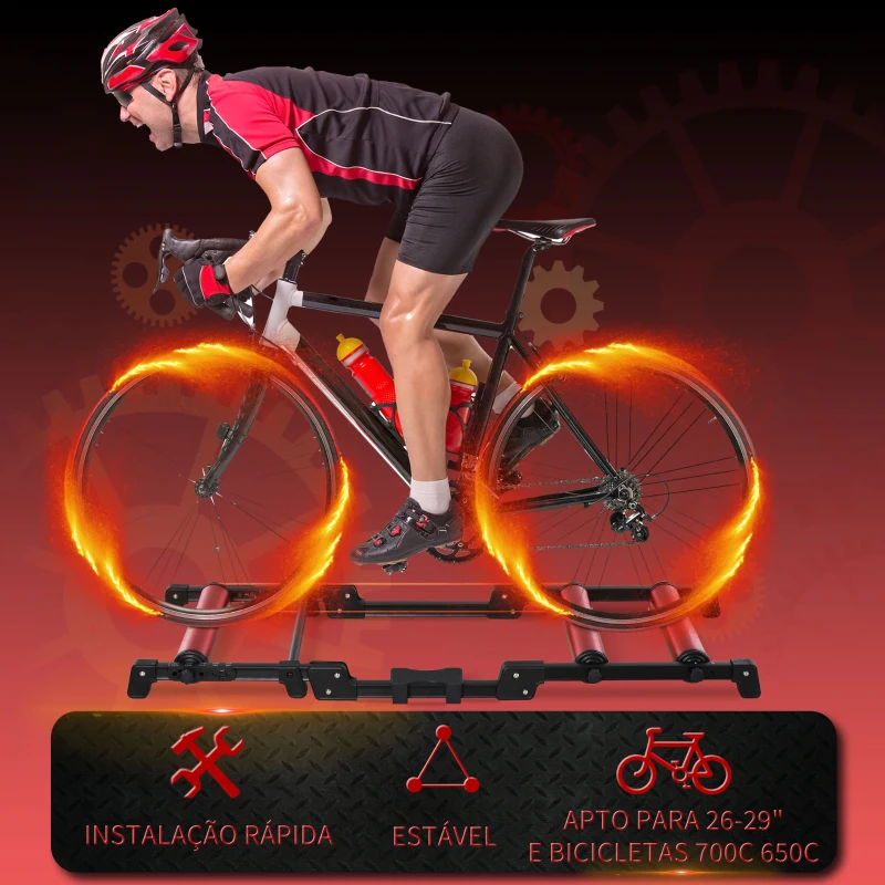 HOMCOM Rolo de Bicicleta Dobrável Ajustável Interior 146x55x10,5cm Vermelho e Preto