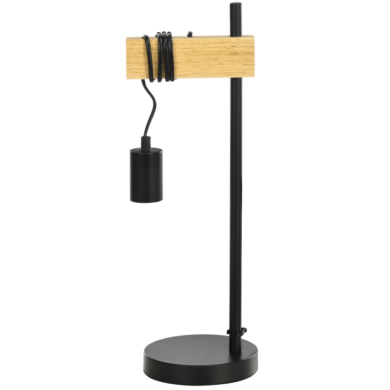 Lampa de masa in stil industrial HOMCOM, veioza si noptiera din lemn si otel, fara abajur, negru si natural