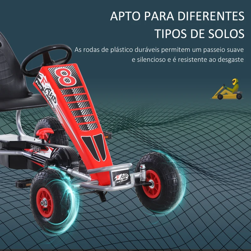 HOMCOM Carro de pedais com embreagem e freio ajustáveis para crianças acima de 3 anos  carga 50 kg  121x65x76cm