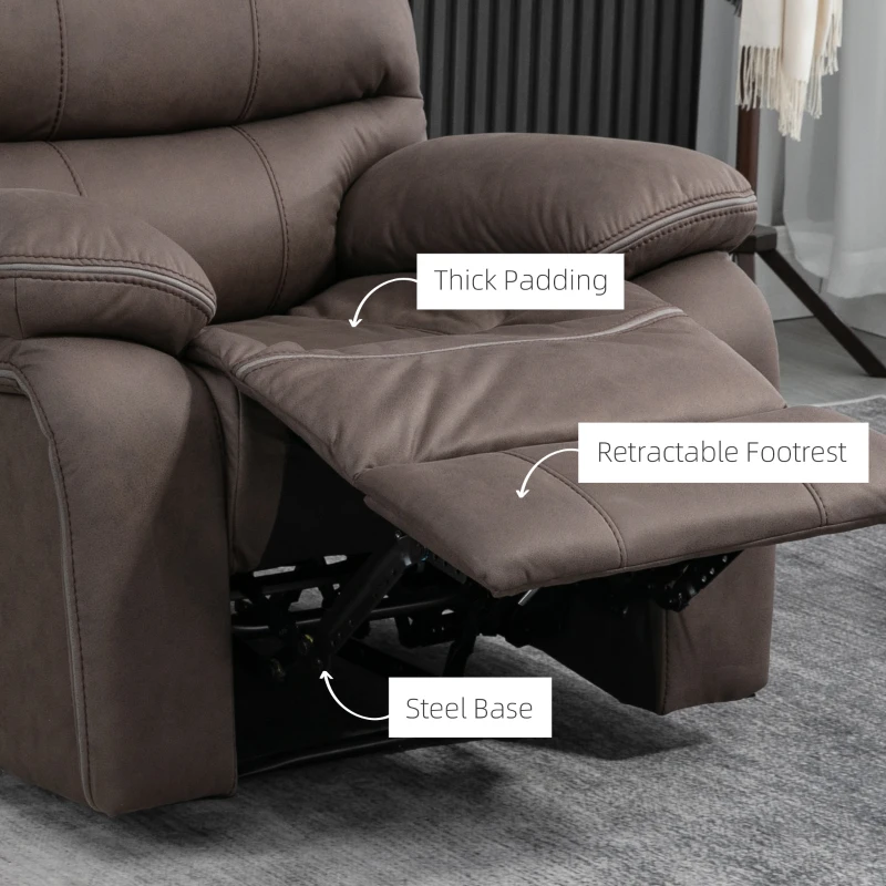 HOMCOM Fotoliu Relax cu inclinare manuala si suport pentru picioare, husa din microfibra si captuseala suplimentara, 97x90x96cm, maro(m-6)