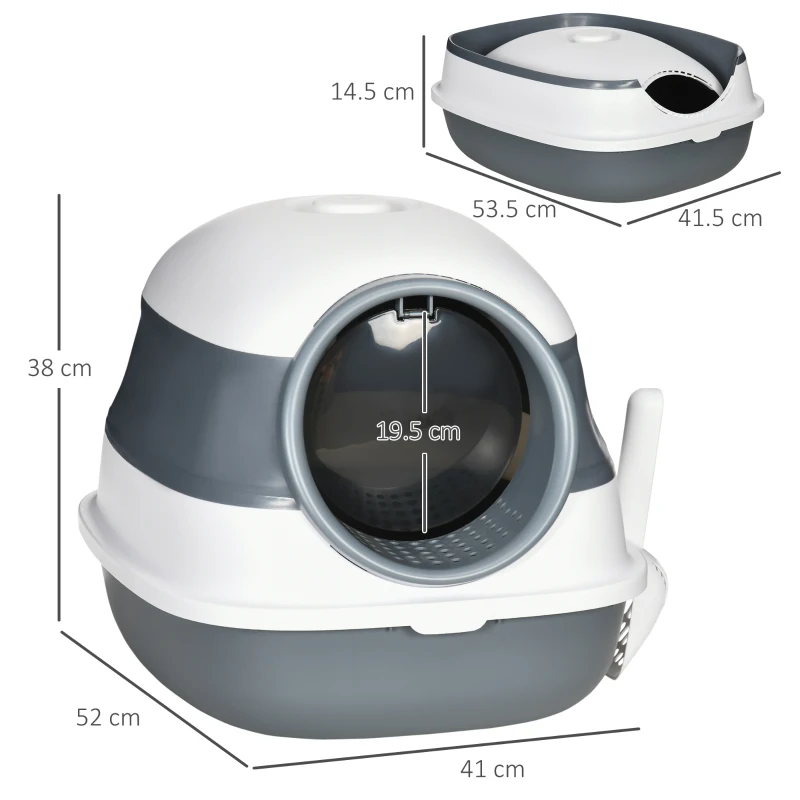 PawHut Litier pentru pisici 5 kg max cu paleta si deodorant incluse, design si maner pliabil, PP si ABS, 52x41x38 cm, alb si gri