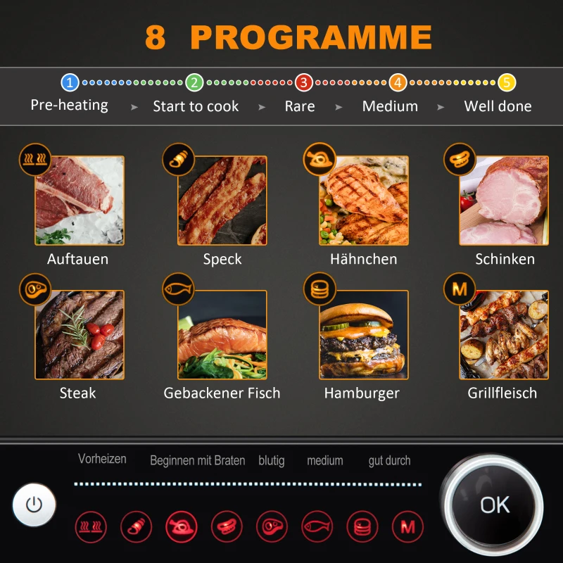 HOMCOM Kontaktgrill Tischgrill 38 x 33 x 20cm Stahl Silber+Schwarz