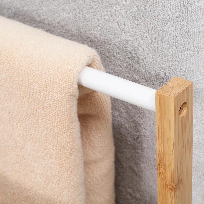 HOMCOM Bamboo Towel Stand with 3 Towel Rails 48 cm x 25.8 cm x 94 cm, Natural + White