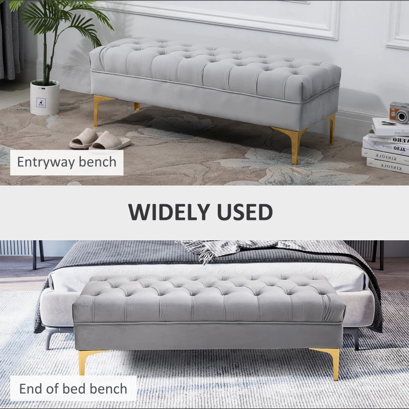 HOMCOM Modern Upholstered bench, End of Bed Bench, Entryway Shoe Bench with Button Tufted for Living Room, Bedroom, Grey(m-4)