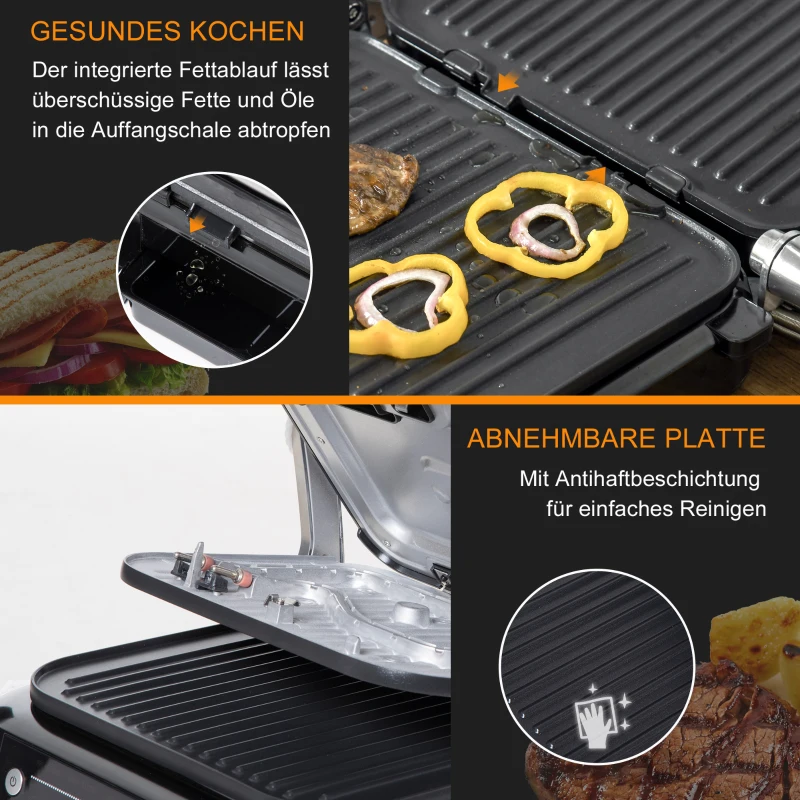 HOMCOM Kontaktgrill Tischgrill 38 x 33 x 20cm Stahl Silber+Schwarz