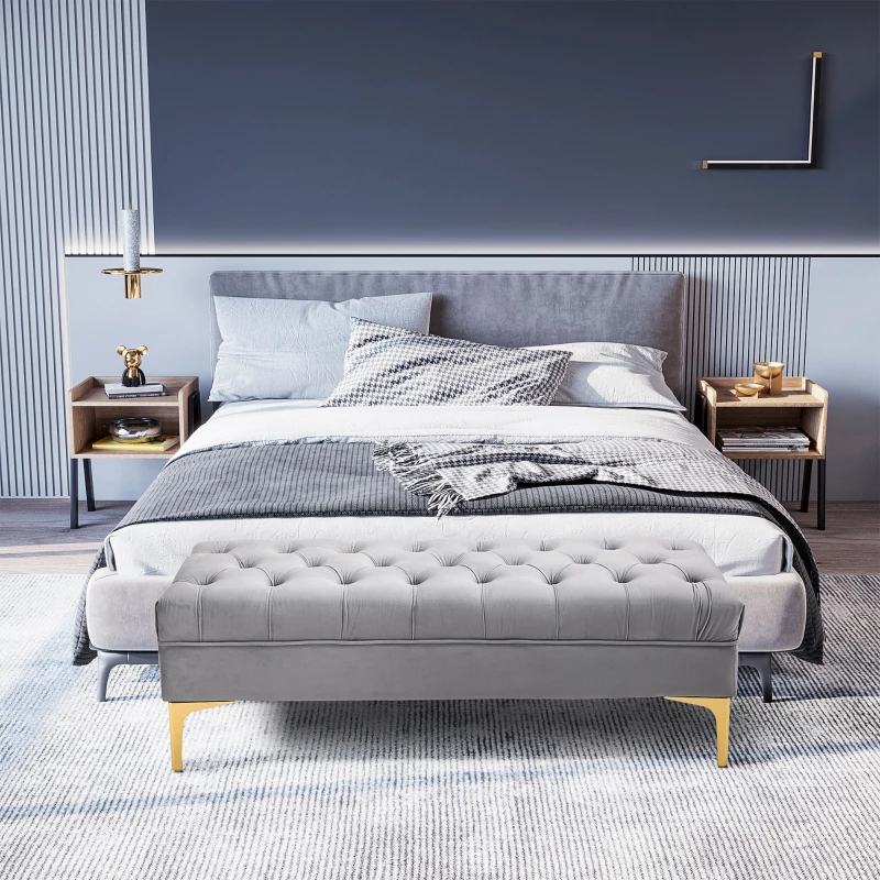 HOMCOM Modern Upholstered bench, End of Bed Bench, Entryway Shoe Bench with Button Tufted for Living Room, Bedroom, Grey(m-8)