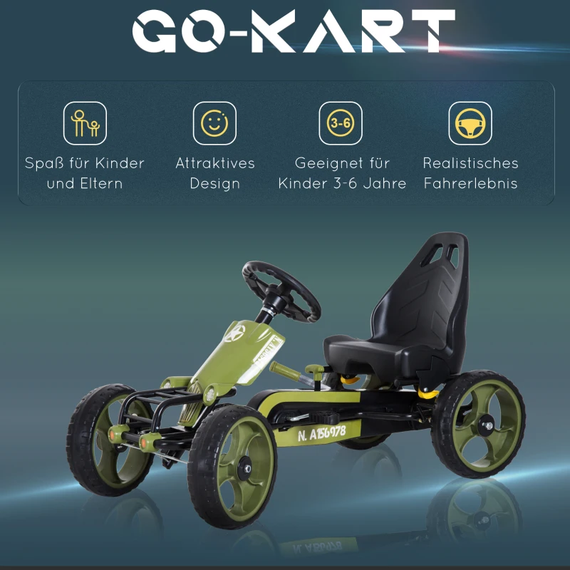 HOMCOM Go Kart Pedał Pojazd z Hamulcem Ręcznym Pedał Pojazdu Dziecięcego Samochód Zielony