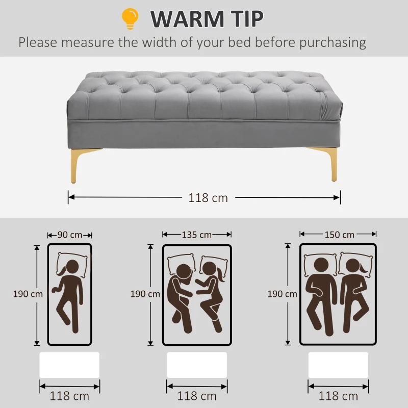 HOMCOM Modern Upholstered bench, End of Bed Bench, Entryway Shoe Bench with Button Tufted for Living Room, Bedroom, Grey(m-7)