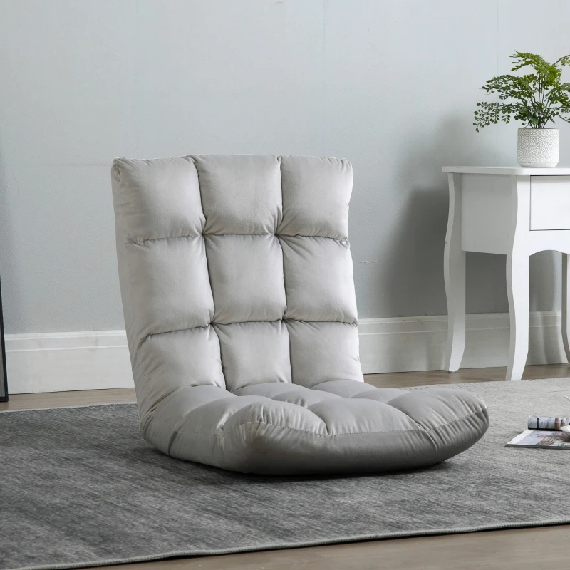 HOMCOM Fotoliu Relax pentru podea cu spatar inclinat la 180°, husa si captuseala groasa, 71x55x53,5 cm, gri deschis(m-10)
