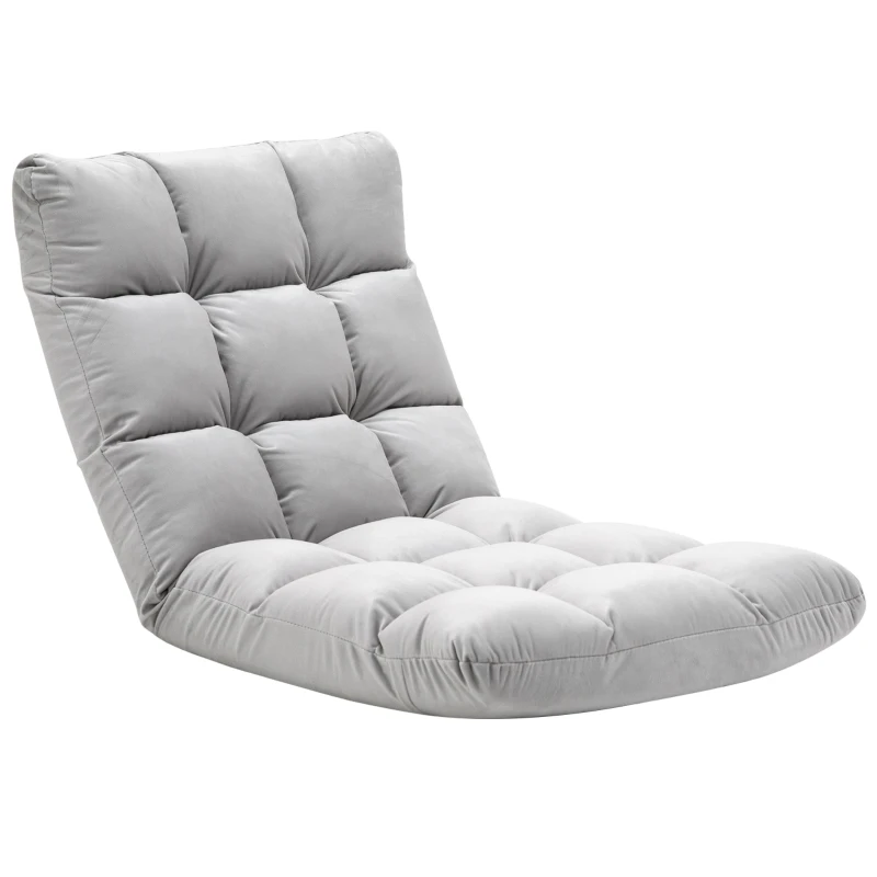 HOMCOM Fotoliu Relax pentru podea cu spatar inclinat la 180°, husa si captuseala groasa, 71x55x53,5 cm, gri deschis(m-11)