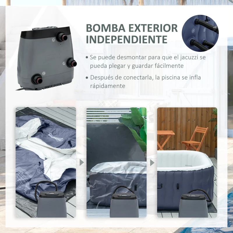 Outsunny Spa Hinchable Cuadrado para 4 Personas 930L 180x180x68 cm con 108 Chorros de Masaje Azul