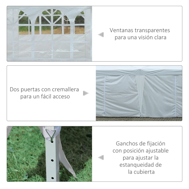 Outsunny Cenador de Jardín 5,91x2,97x2,55 m con 4 Paneles 4 Ventanas 2 Puertas 1 Bolsa Anti-UV y 12 Orificios de Drenaje Blanco