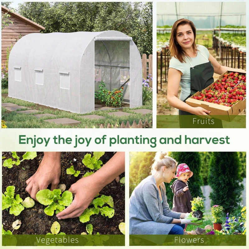 Outsunny 3.5 x 2 x 2 m Large Galvanised Steel Frame Outdoor Poly Tunnel Garden Walk-In Patio Greenhouse - White