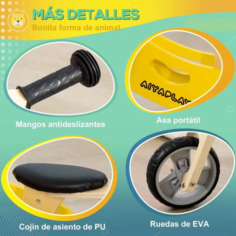 AIYAPLAY 2 en 1 Bicicleta sin Pedales de Madera para +18 Meses Triciclo Infantil Modelo León 60x38x38 cm Amarillo