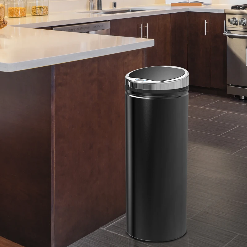 HOMCOM 50L Sensor Bin for Kitchen Waste Automatic Dustbin Motion Detection Dustbin  Stainless Steel Rubbish Can with Bucket, Black