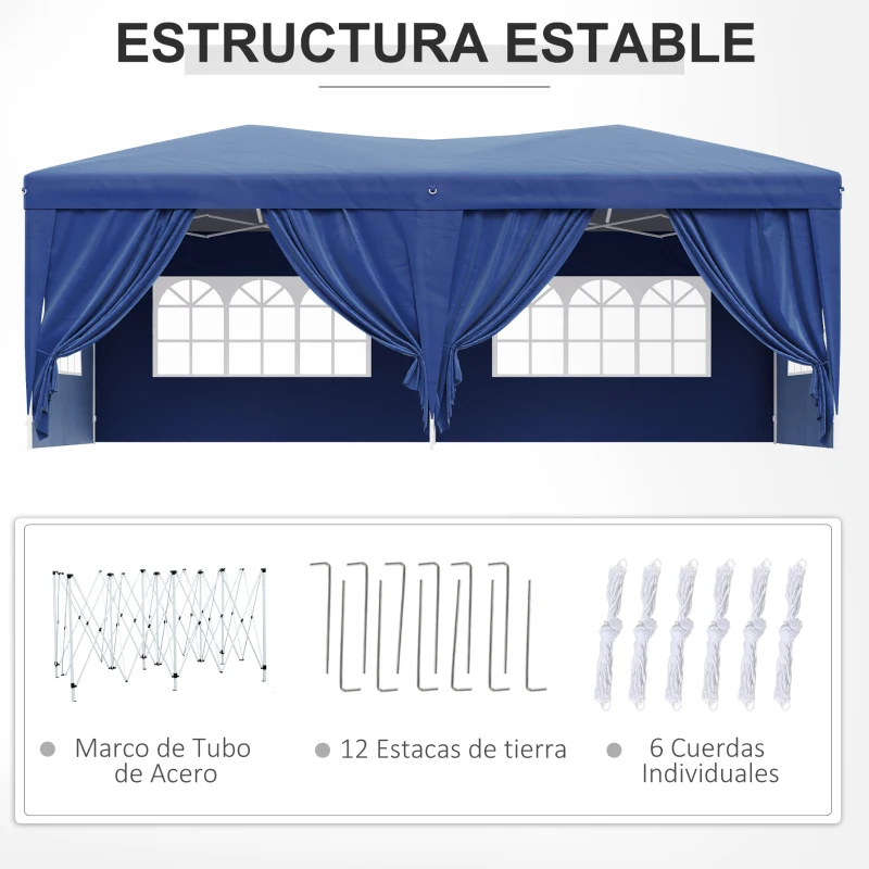 Outsunny Cenador de Jardín 5,91x2,97x2,55 m con 4 Paneles 4 Ventanas 2 Puertas 1 Bolsa Anti-UV y 12 Orificios de Drenaje Blanco