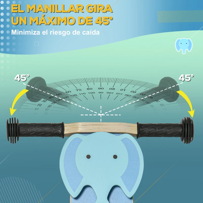 AIYAPLAY 2 en 1 Bicicleta sin Pedales de Madera para +18 Meses Triciclo Infantil Modelo Elefante 60x38x38 cm Azul