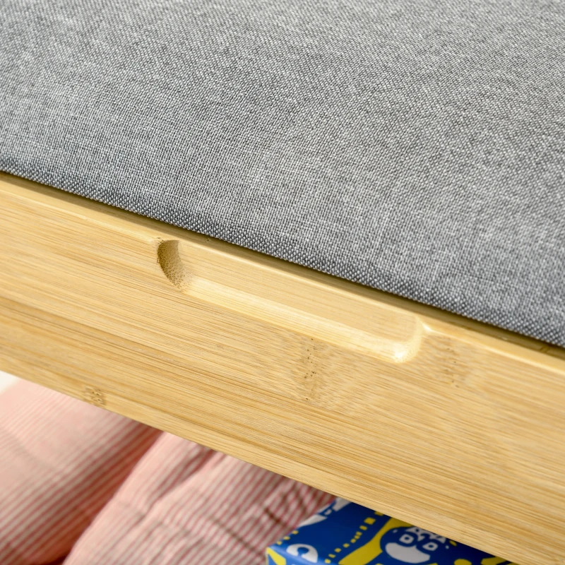 HOMCOM Banco Sapateira de Bambú com Prateleira Almofada Acolchoada Abatível e Espaço Oculto de Armazenamento 60x33x50cm Natural