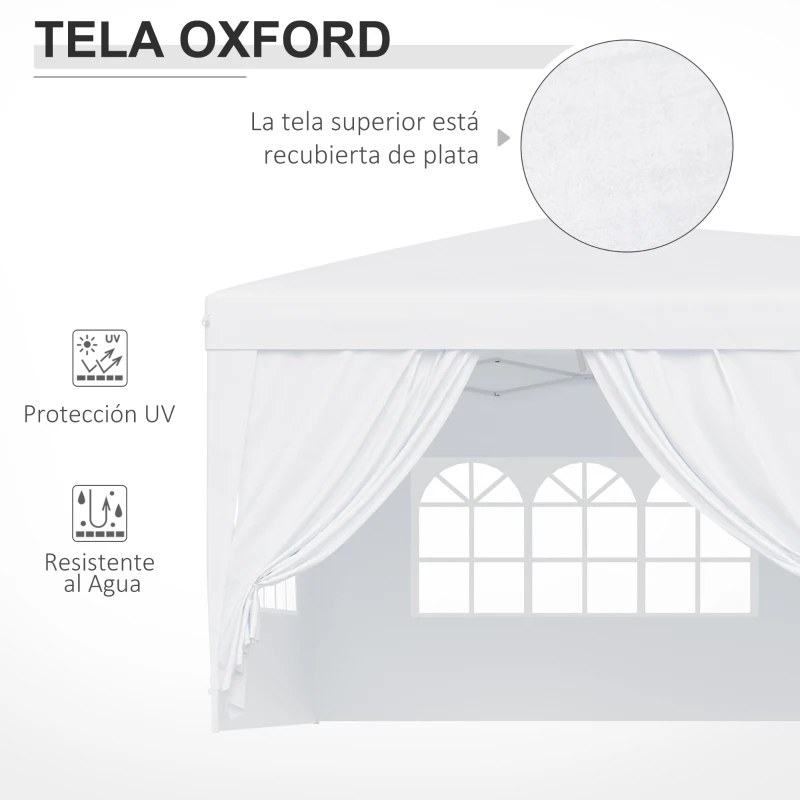 Outsunny Cenador de Jardín 5,91x2,97x2,55 m con 4 Paneles 4 Ventanas 2 Puertas 1 Bolsa Anti-UV y 12 Orificios de Drenaje Blanco