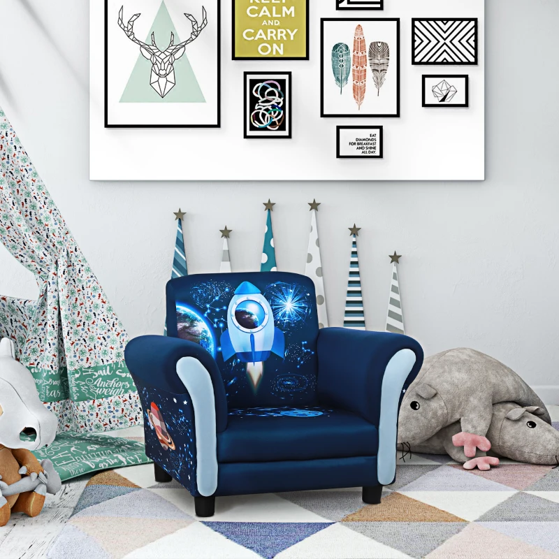HOMCOM Kids Armchairs Children Sofa Outer-Space Armchair Kids Mini Sofa Children Armchair Sofa For Toddlers Polyester Upholstered